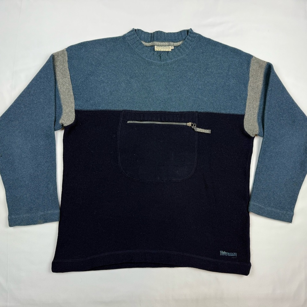 Fisherman Out Of Ireland Mens Sweater Sz Medium Zip Pouch Knit Distressed A2